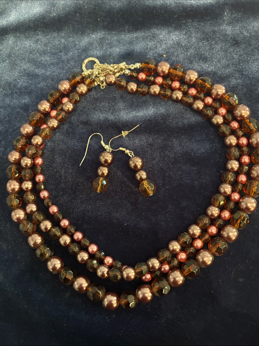 Premier Designs Multi-Strand Brown and Pink Beaded Necklace and Earring Set